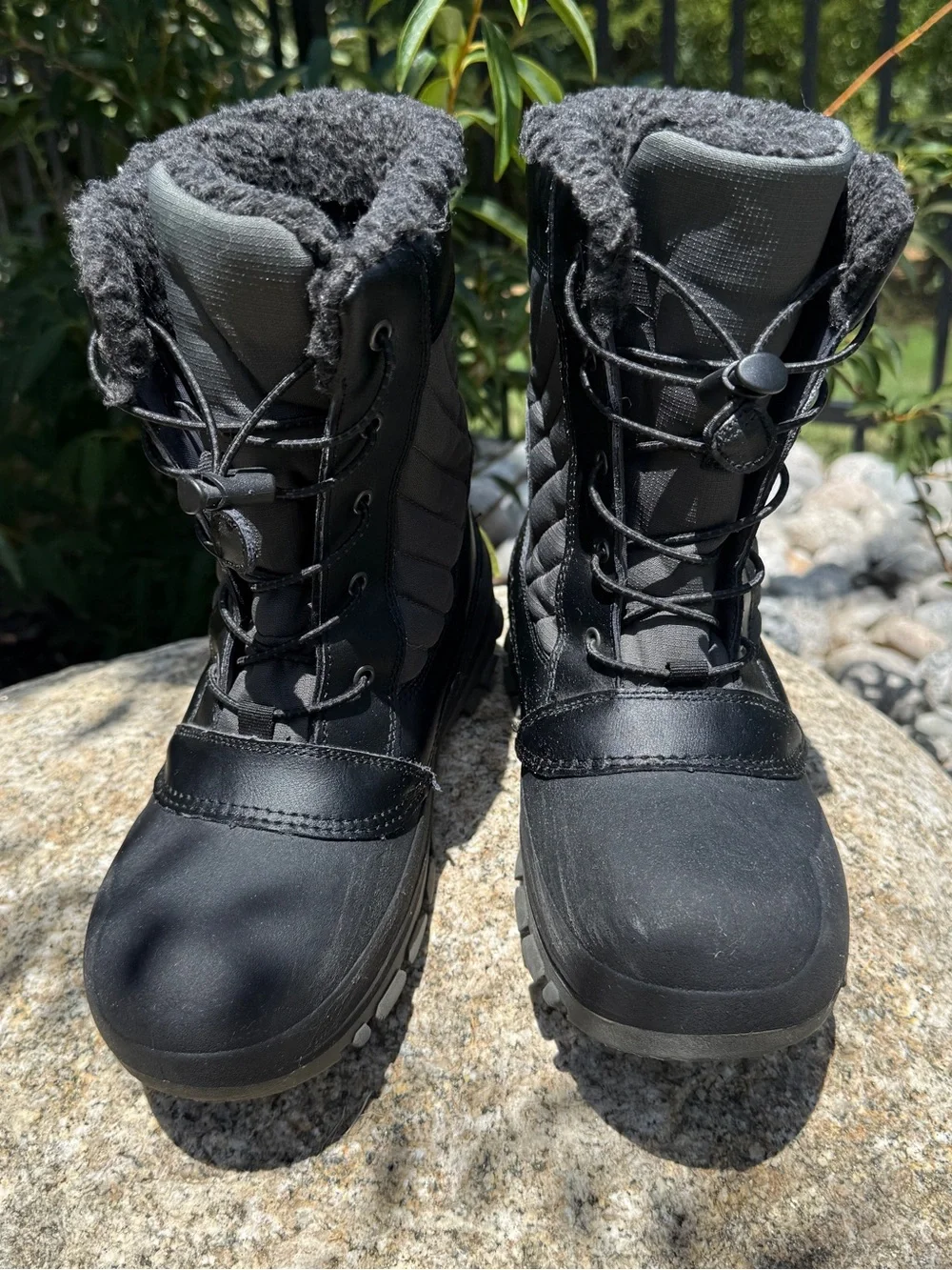 Men’s Thermolite Insulated Winter Snow Boots Faux Fur Waterproof Size 6 Black